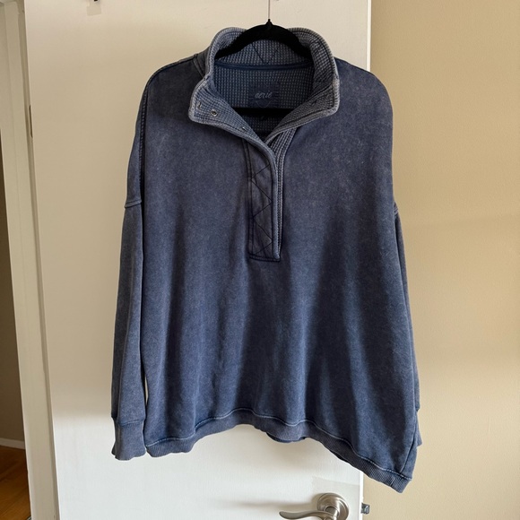 aerie Tops - aerie Washed Navy Half-Zip Sweatshirt